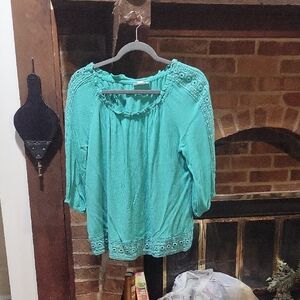 Westport Turquoise Blouse with Crochet Details